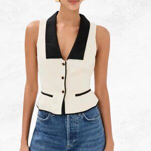 Reformation Reba Top in Sugar and Black